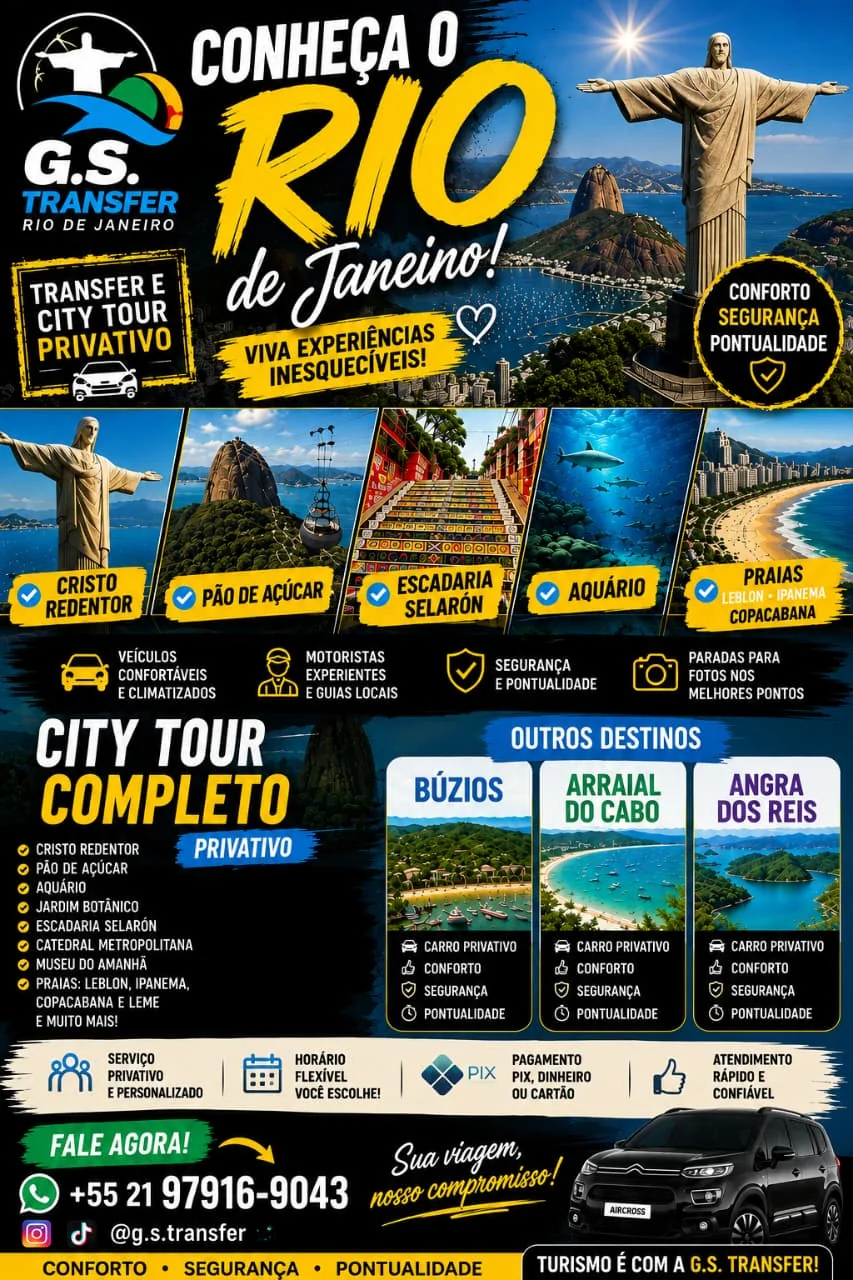 Material da G.S. Transfer sobre city tour no Rio de Janeiro