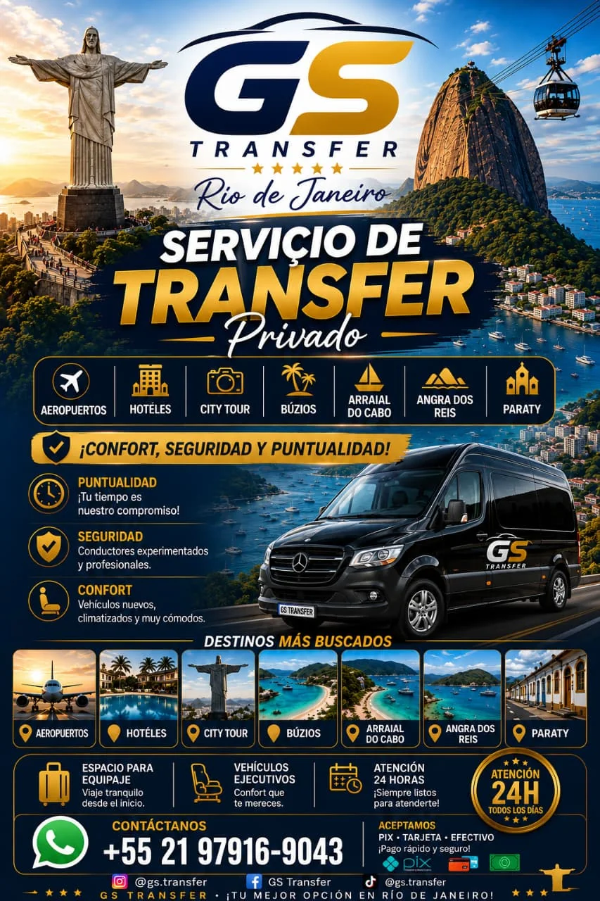 Material da G.S. Transfer sobre transfer privado no Rio de Janeiro